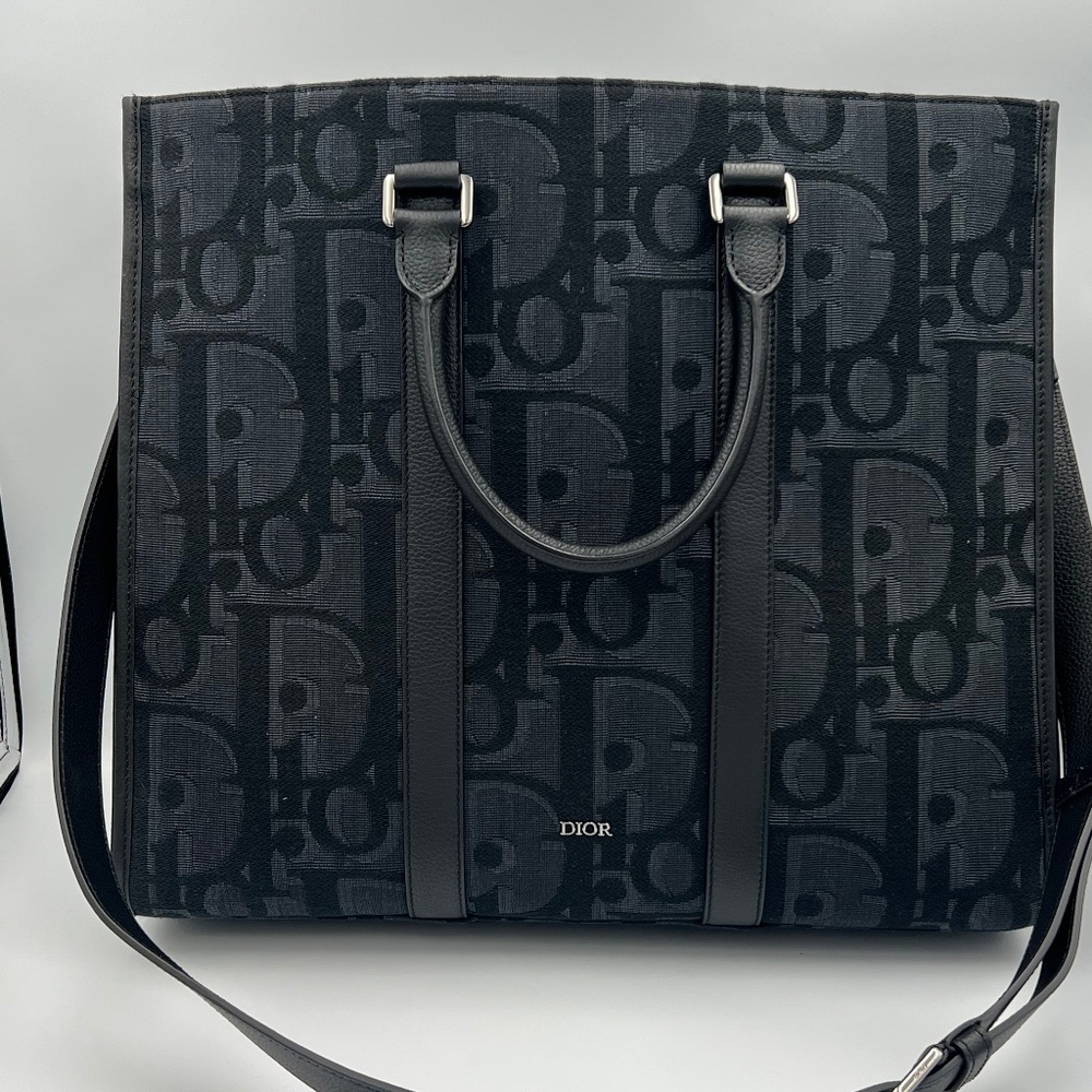 Christian Dior East West Maxi Tote Bag Dior Oblique Black Pre-Owned